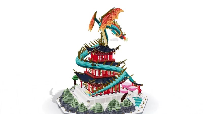 Voxel Dragon Flying over a Temple result preview