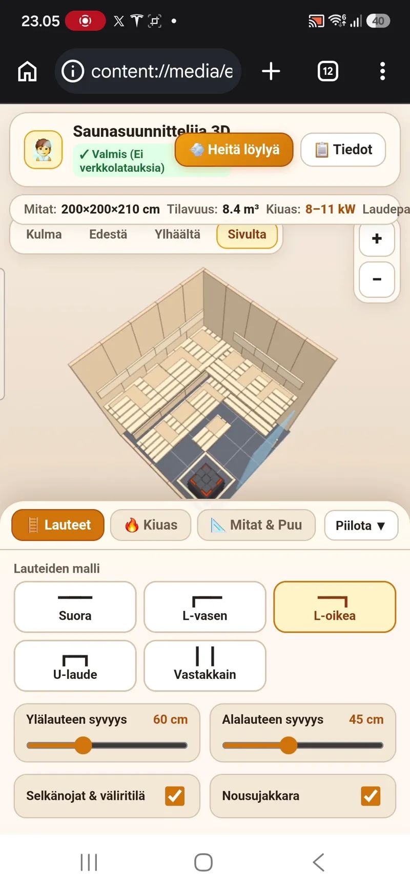 Sauna designer result preview