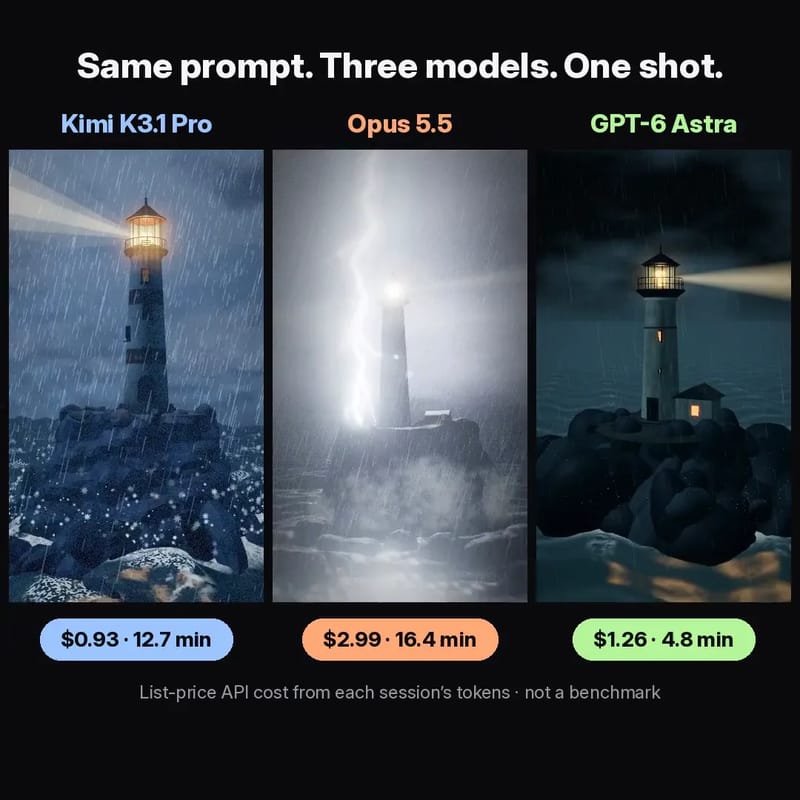 Storm Lighthouse: Kimi vs Opus vs Astra result preview
