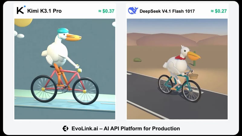 Pelican on a Bicycle: Kimi vs DeepSeek result preview