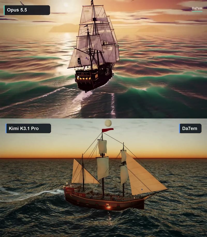 Tall Ship at Sea: Kimi vs Opus result preview