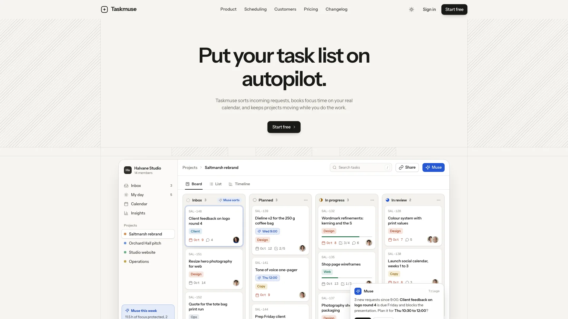 Taskmuse AI Landing result preview