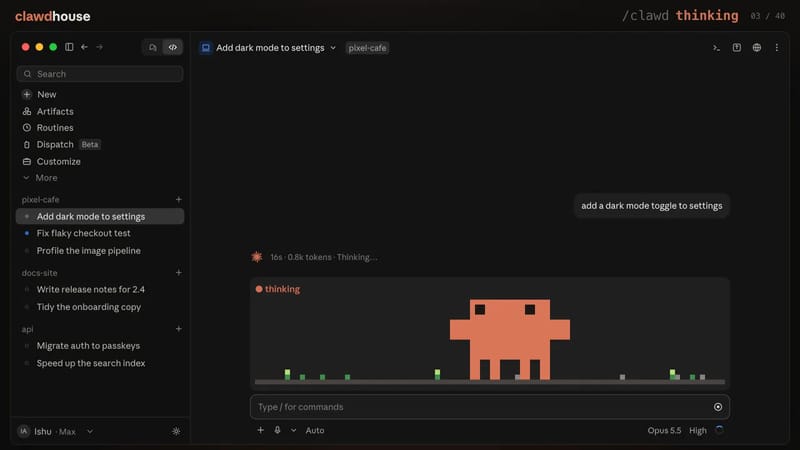Clawdhouse: the Claude mascot as a coworker result preview