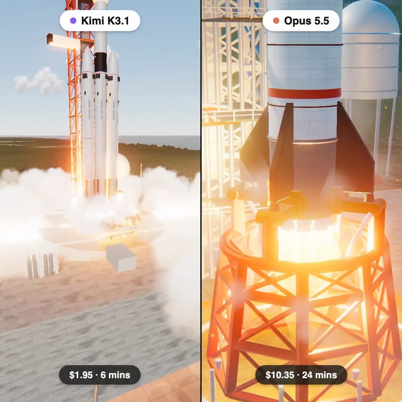 Rocket Launch Scene: Kimi vs Opus result preview