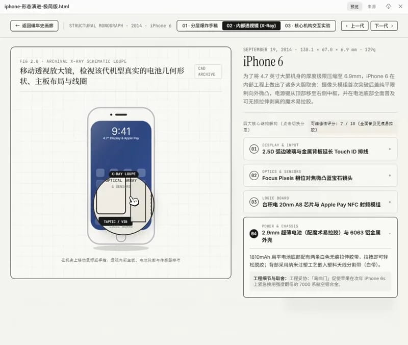 Interactive iPhone history result preview