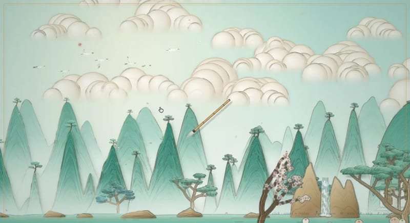 A landscape painting, drawn then animated result preview