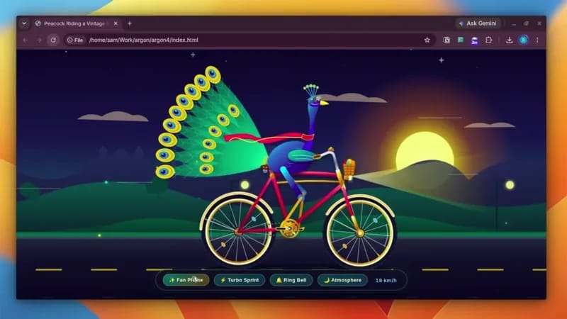 Peacock Riding a Bicycle result preview