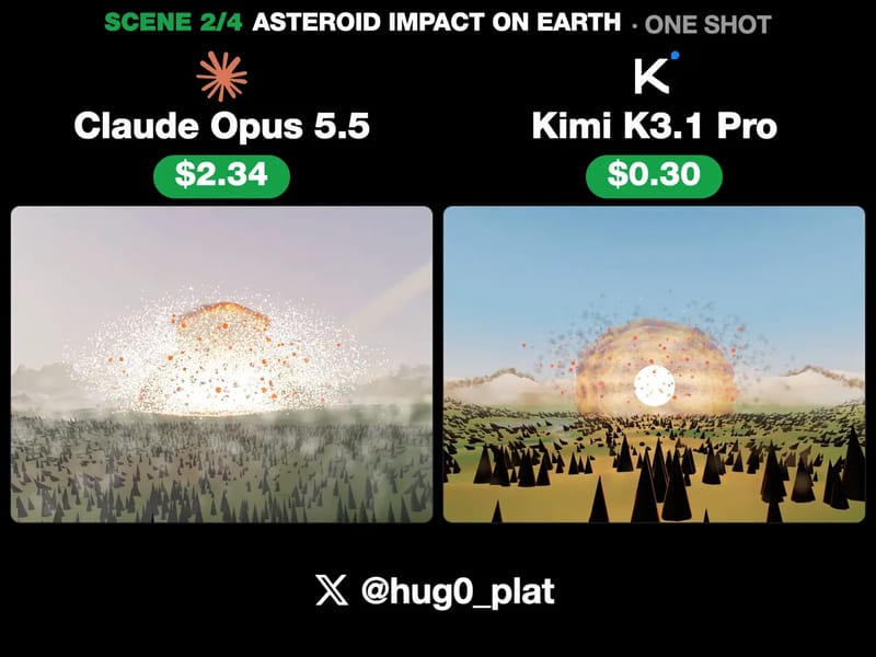 Four Space Scenes: Kimi vs Opus result preview