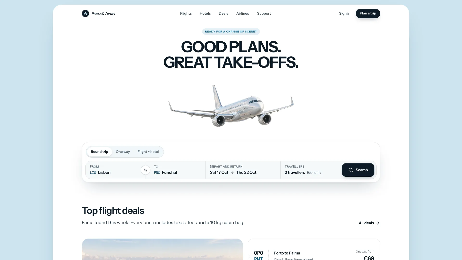 Airy Flight Booking Landing result preview