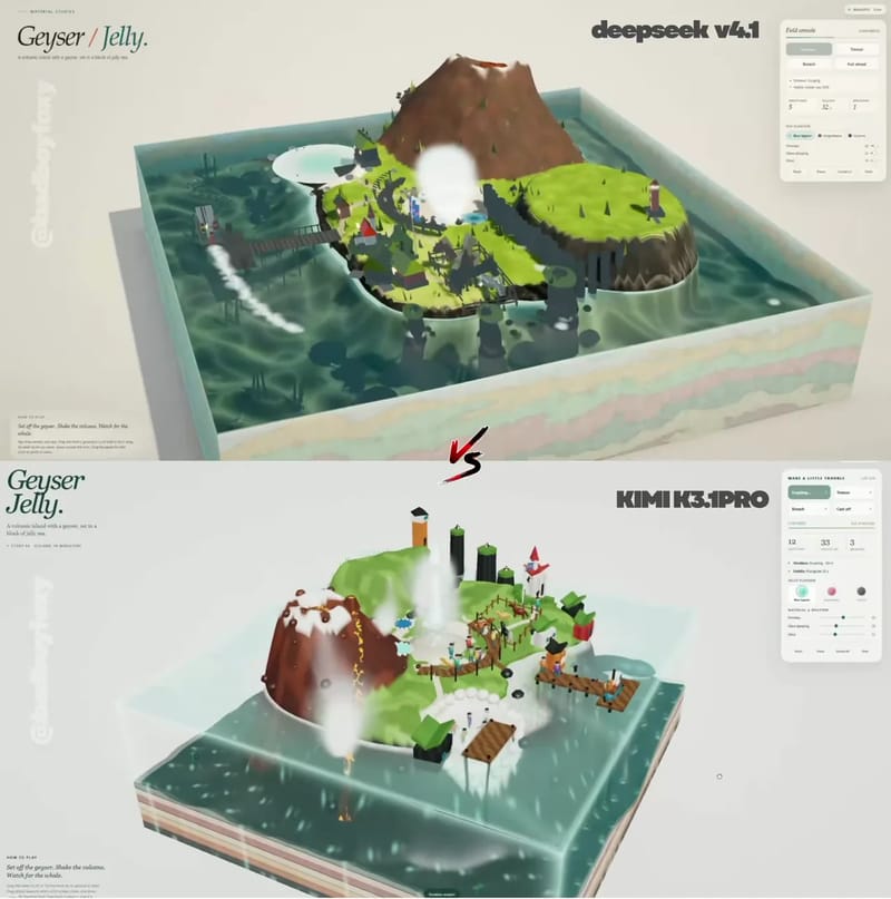 Jelly Island Diorama: Kimi vs DeepSeek result preview