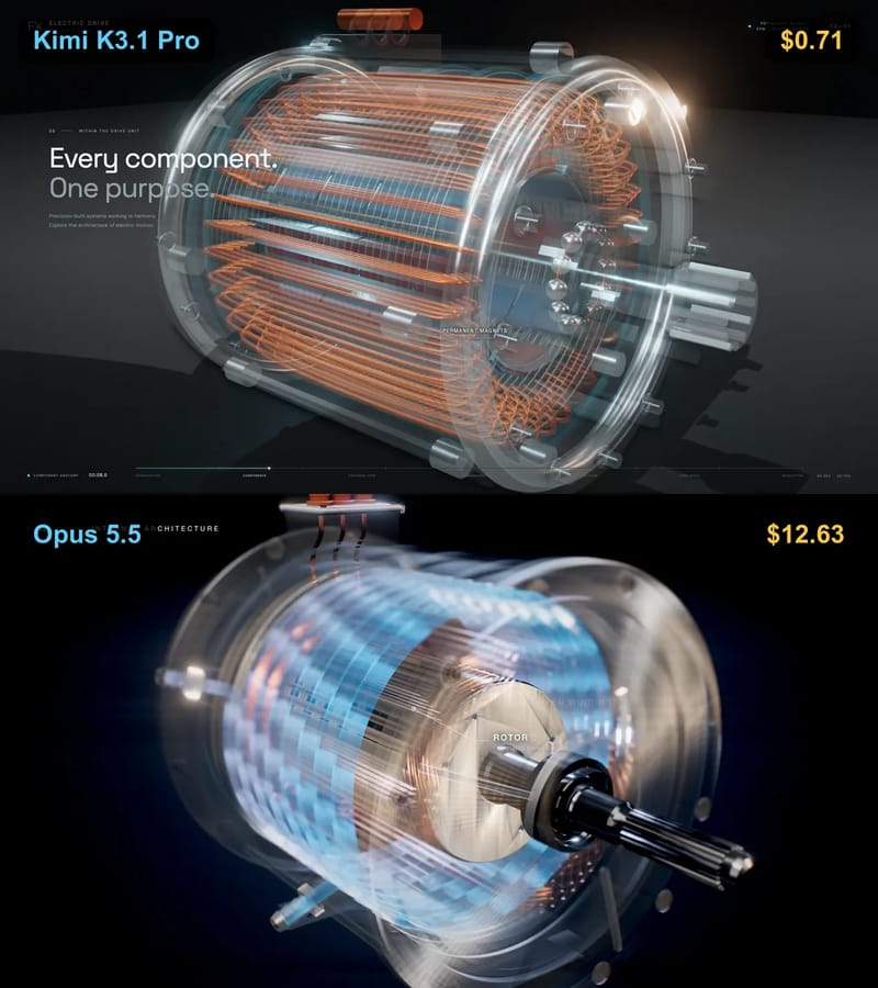 Electric Motor Cutaway: Kimi vs Opus result preview