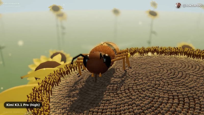 Bee on a Sunflower: Kimi vs DeepSeek result preview