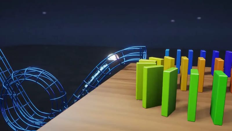 A 3D Rube Goldberg machine result preview