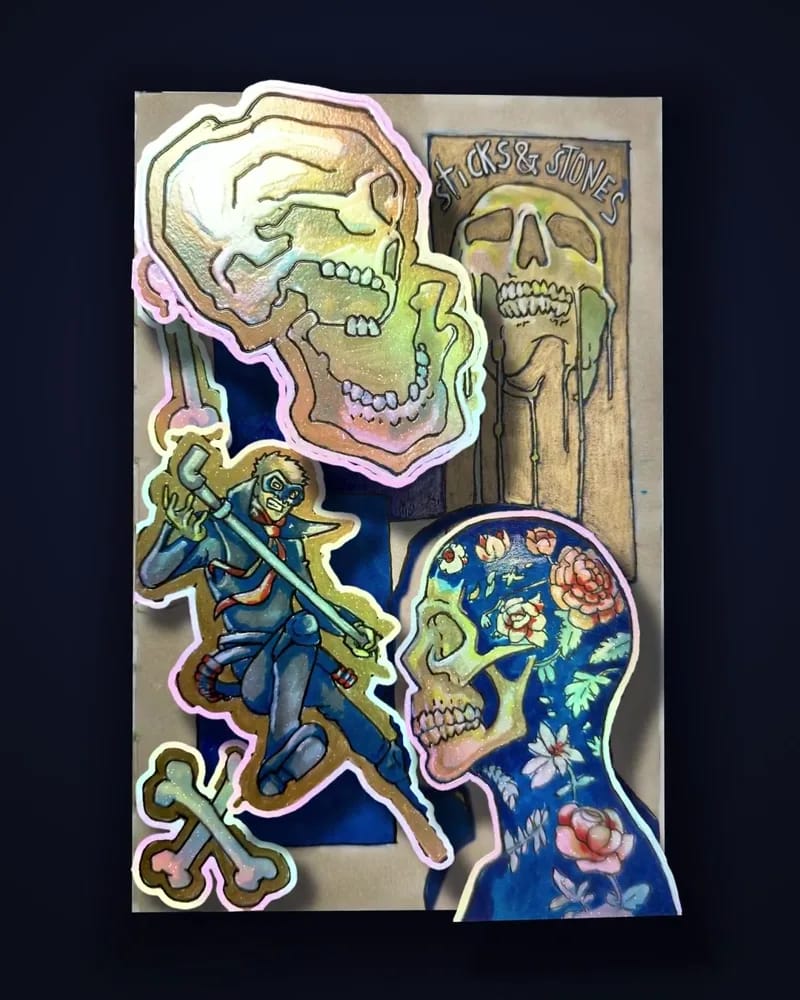 Hand-Drawn Skull Collage in Motion result preview