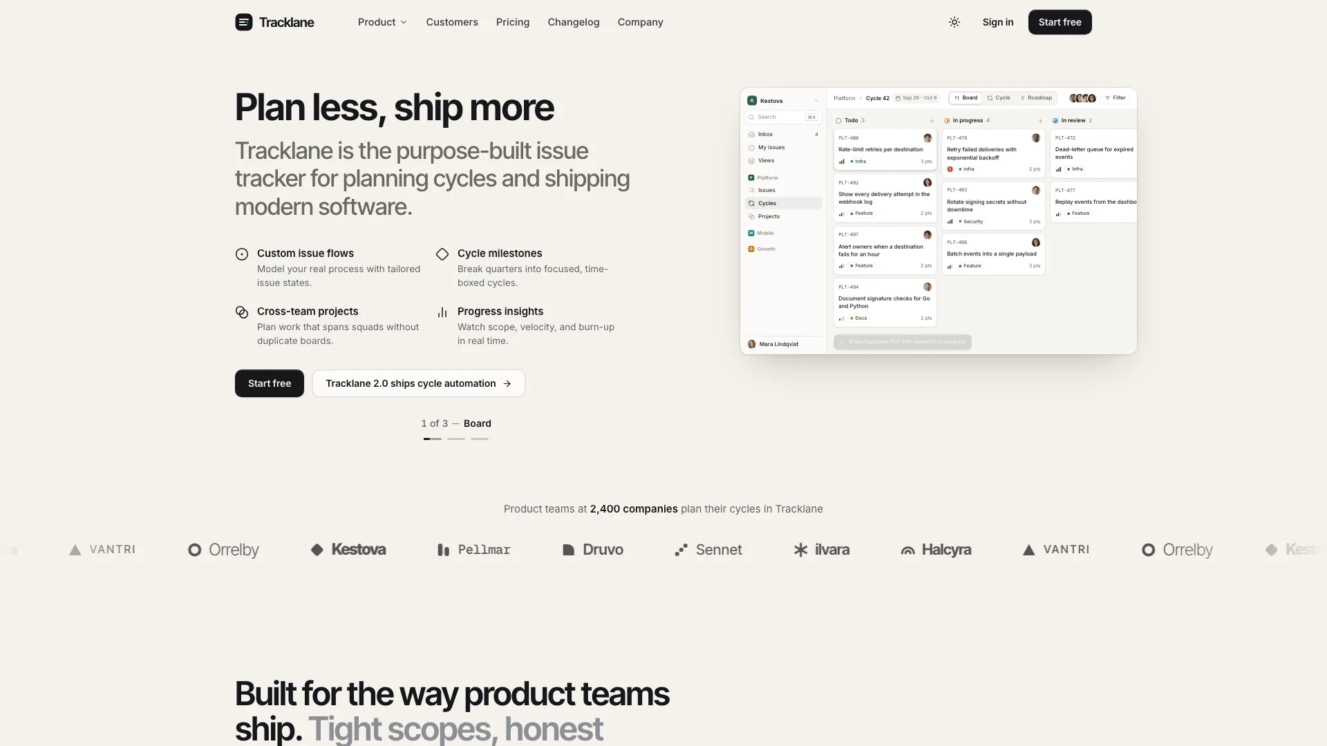 Tracklane Devtool Landing result preview