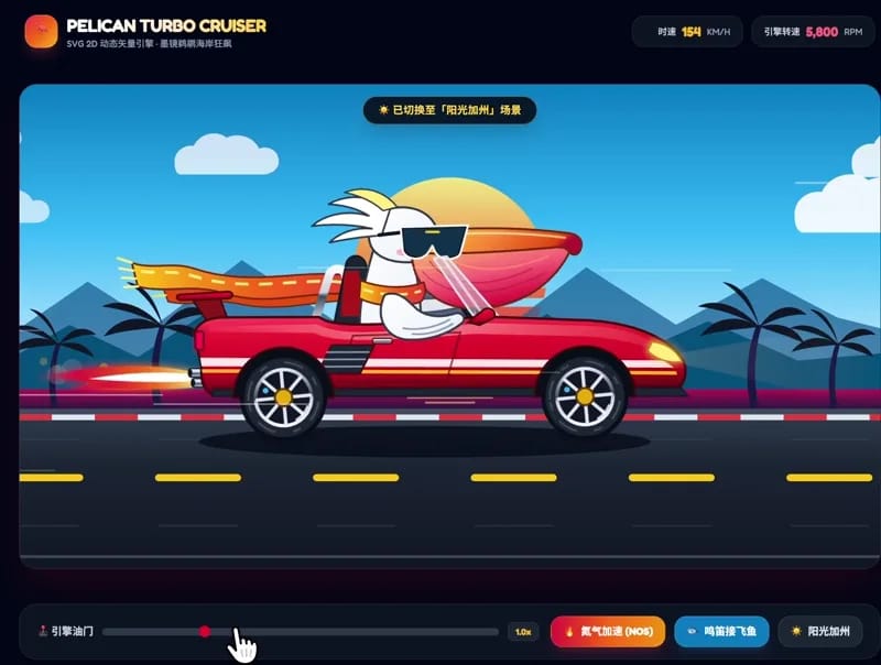 Pelican driving a sports car result preview