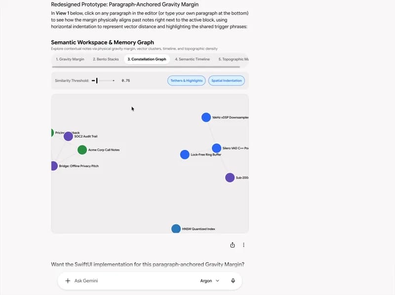 Note clustering interface result preview