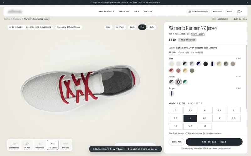 3D shoe customizer result preview
