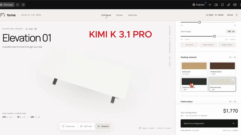 3D Standing Desk Configurator result preview