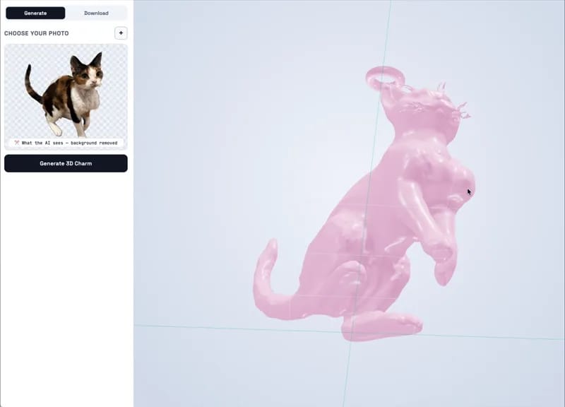 Image to 3D cat result preview