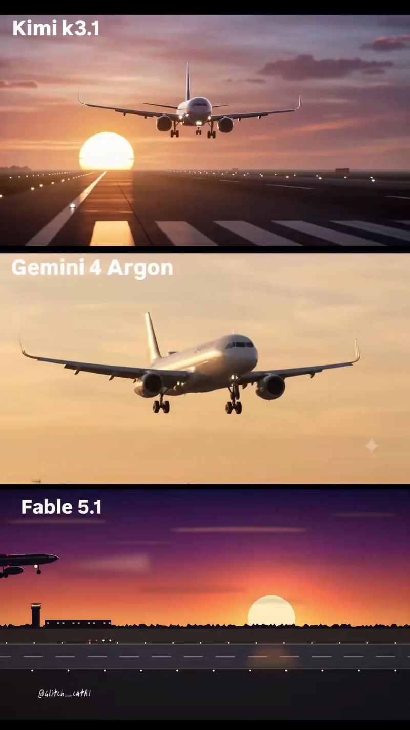 Sunset Plane Landing: Three Models result preview