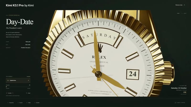 Gold Day-Date Watch in Pure Three.js result preview