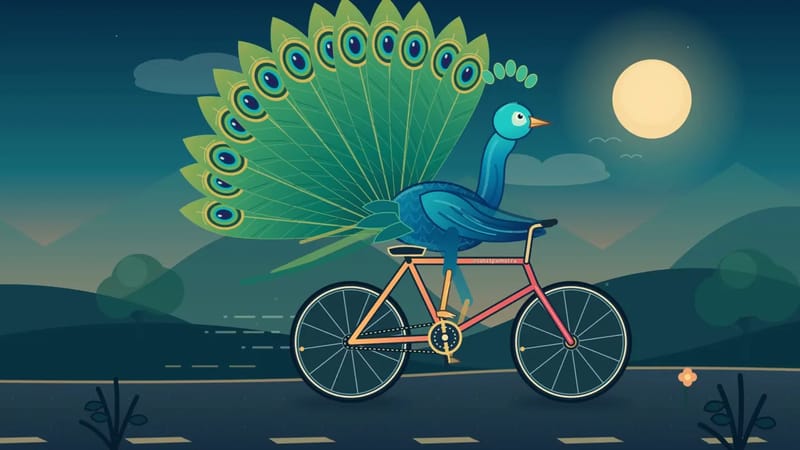 Peacock Riding a Bicycle SVG result preview