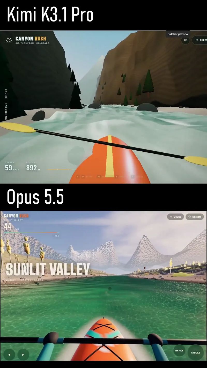 Third-Person Game Scenes: Kimi vs Opus result preview