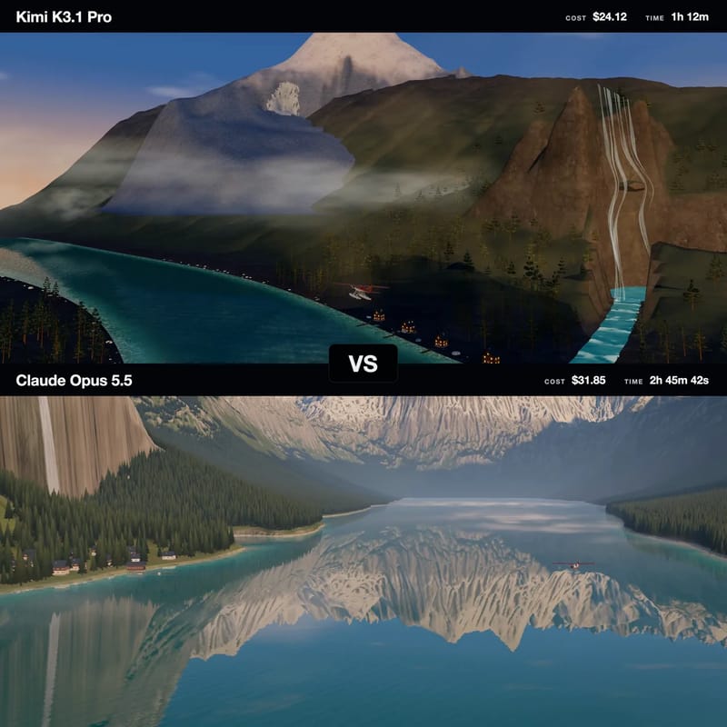 Alpine Lake Seaplane: Kimi vs Opus result preview